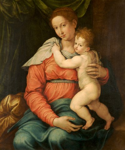 Maagd en Kind Voor een Groene Gordijn door Girolamo Siciolante da Sermoneta